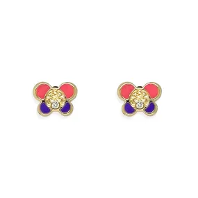 Coral Pink & Blue Butterfly Earrings