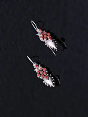 Coral Red Stone And Fish Shaped Hook Earrings