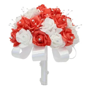 Coral Rose Wedding Bouquet Faux Pearls