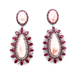 Coral , Ruby and Diamond Earrings