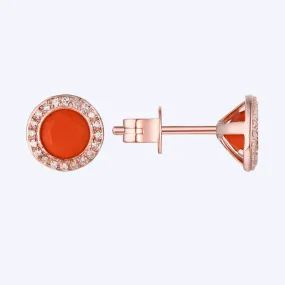 Coral Studs with Diamond Halo