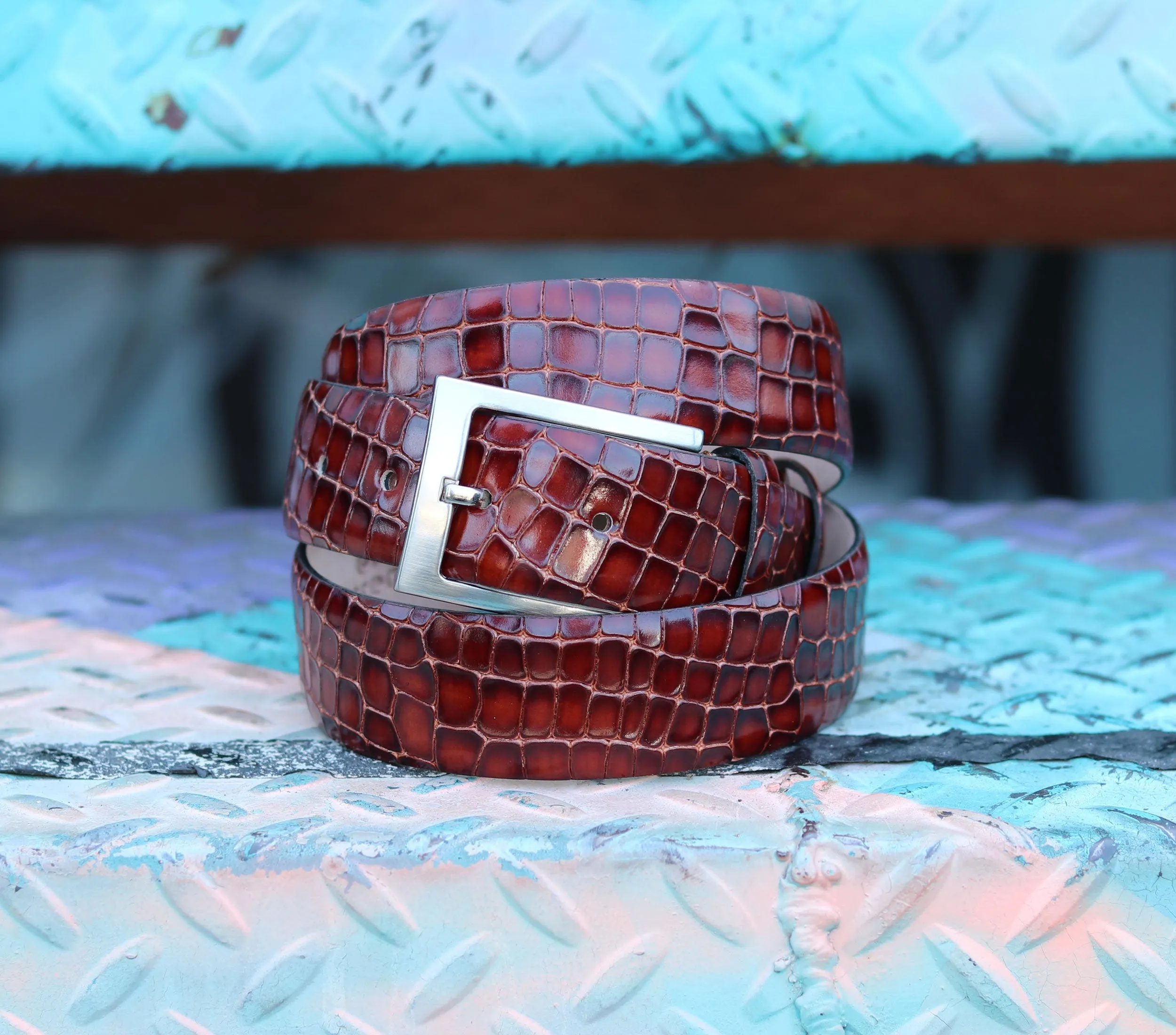 Corrente Crocodile Printed Calfskin Belt Sport