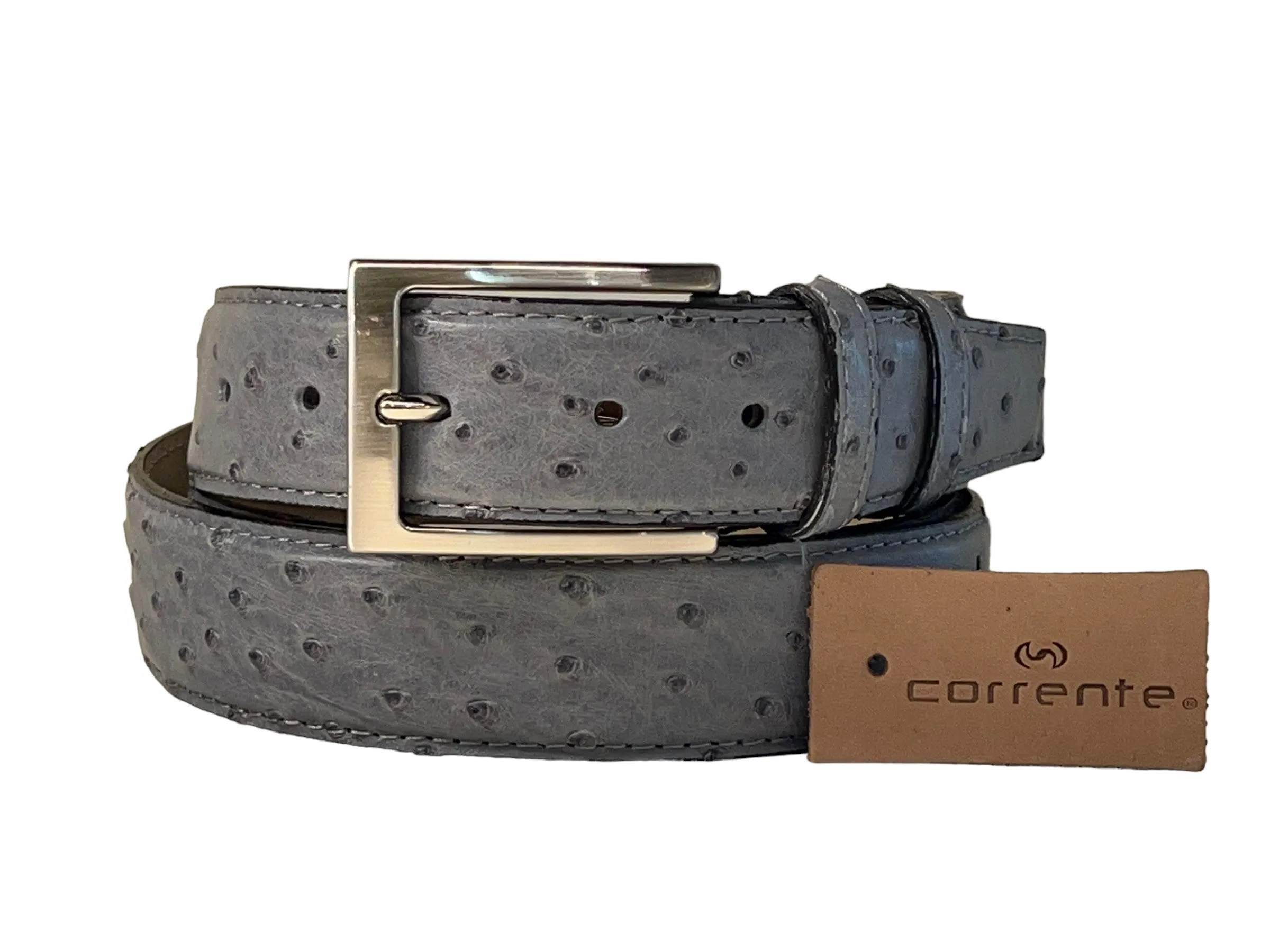 Corrente Genuine Ostrich Belt Grey