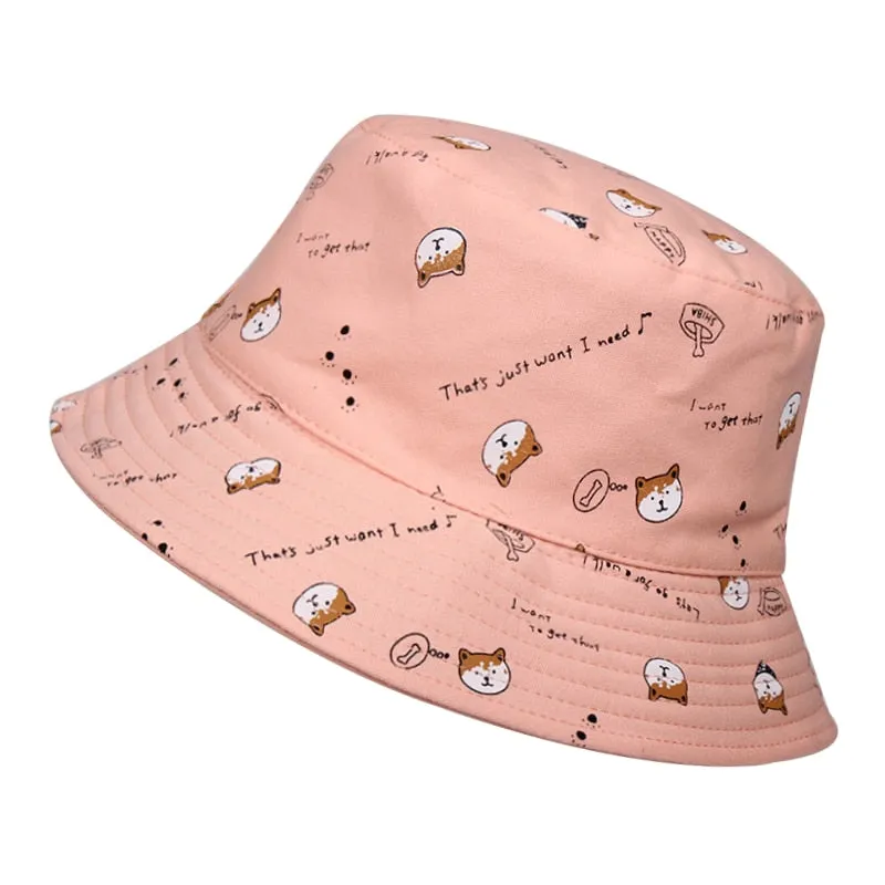 Cotton Double sided cartoon dog print Bucket Hat Fisherman Hat outdoor travel hat Sun Cap hats for Men and Women