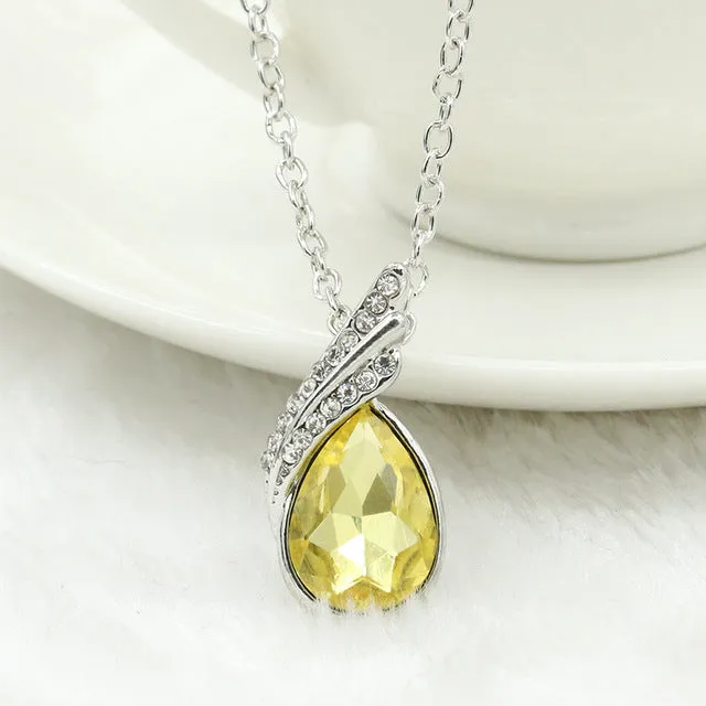 Crystal Pendant Necklace Silver Plated Rhinestone Leaf Jewelry