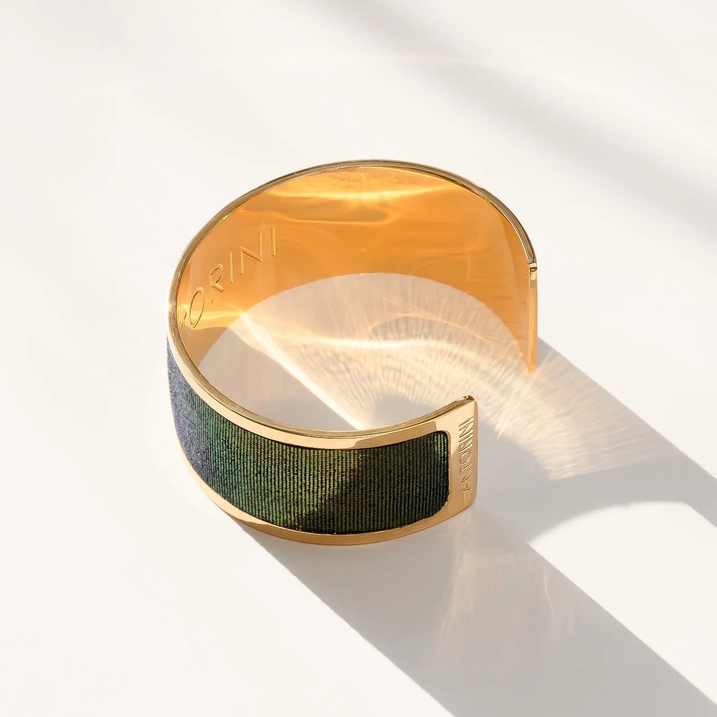 Cuff Bracelet, Emerald, Gold-plated