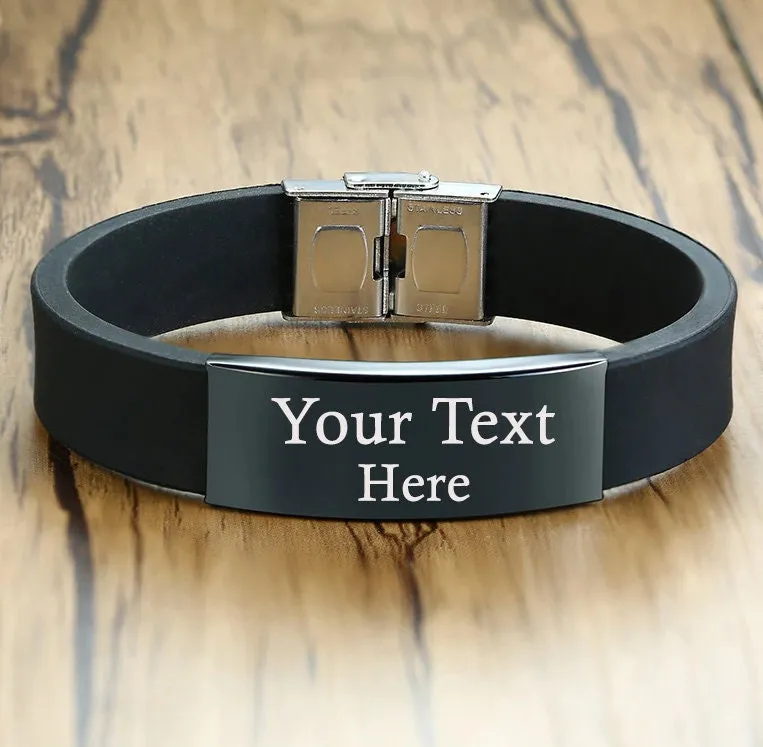 Custom Mens Bracelet - Black Personalized Bracelet for Men - Gift for Him Dad Husband Boyfriend Fathers Day Christmas Birthday - ID Bracelet