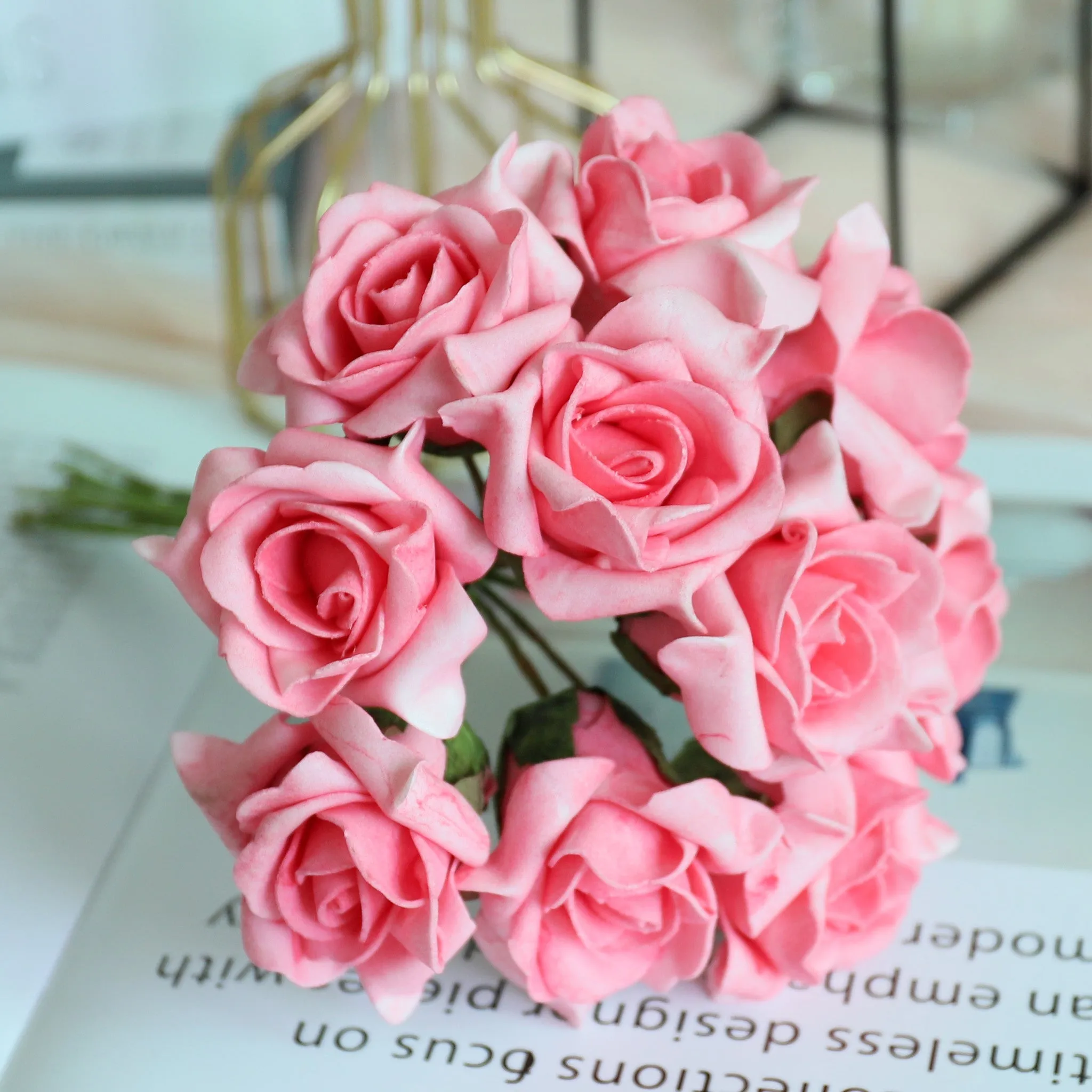 Dark Pink Rose Flowers Artificial Flower Bunch