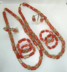 Detailed Custom Design Red Original Coral Beads Women Bridal Design Jewellery Set