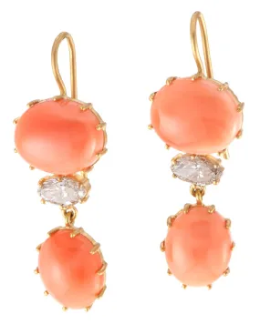 Diamond and Mediterranean Coral Drop Earrings