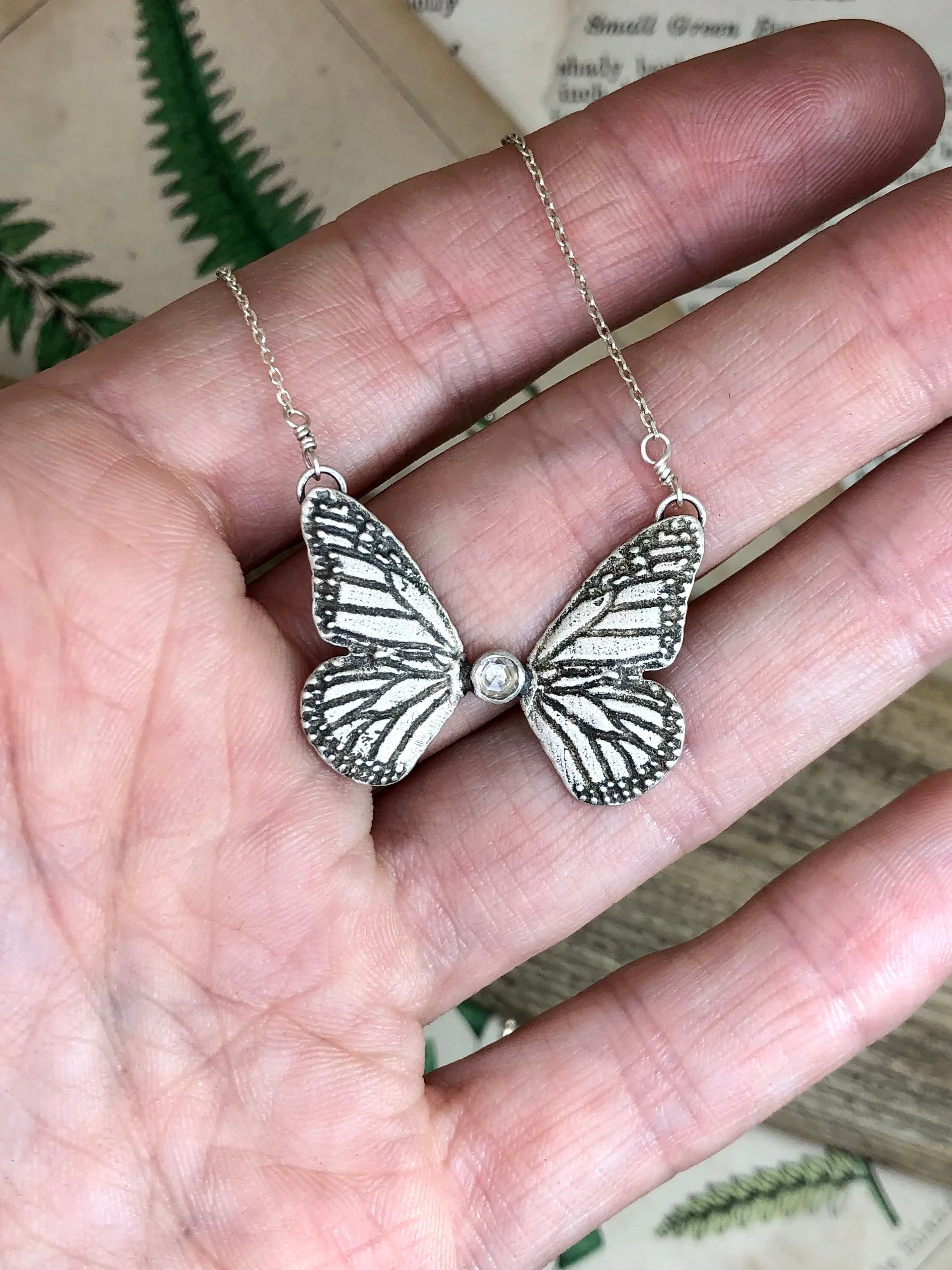 Diamond And Silver Butterfly Wing Necklace