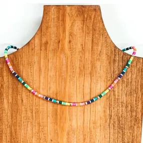 Disc Beaded Necklace with White and Gold Tone Spacers in Multicolored