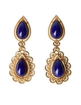 D'Orlan Vintage Massive Lapis and Golden Baroque Dangle Earrings