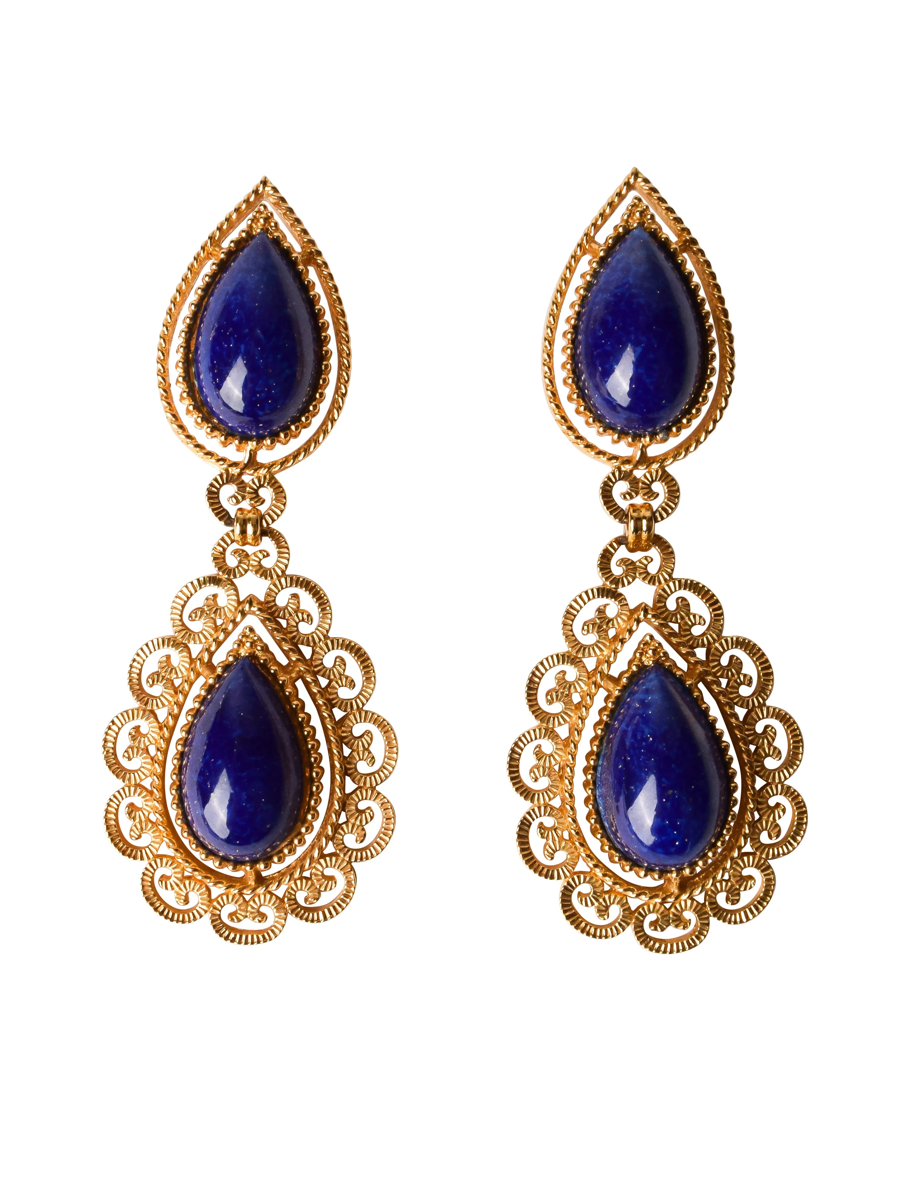 D'Orlan Vintage Massive Lapis and Golden Baroque Dangle Earrings