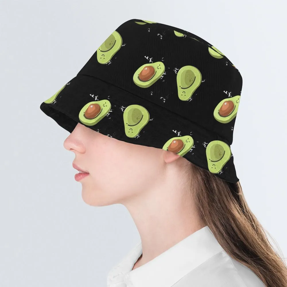 Double-Side-Wear Summer Bucket Hat Funny Bucket Hats Unisex Print Beach Sun Cap Reversible Avocado White