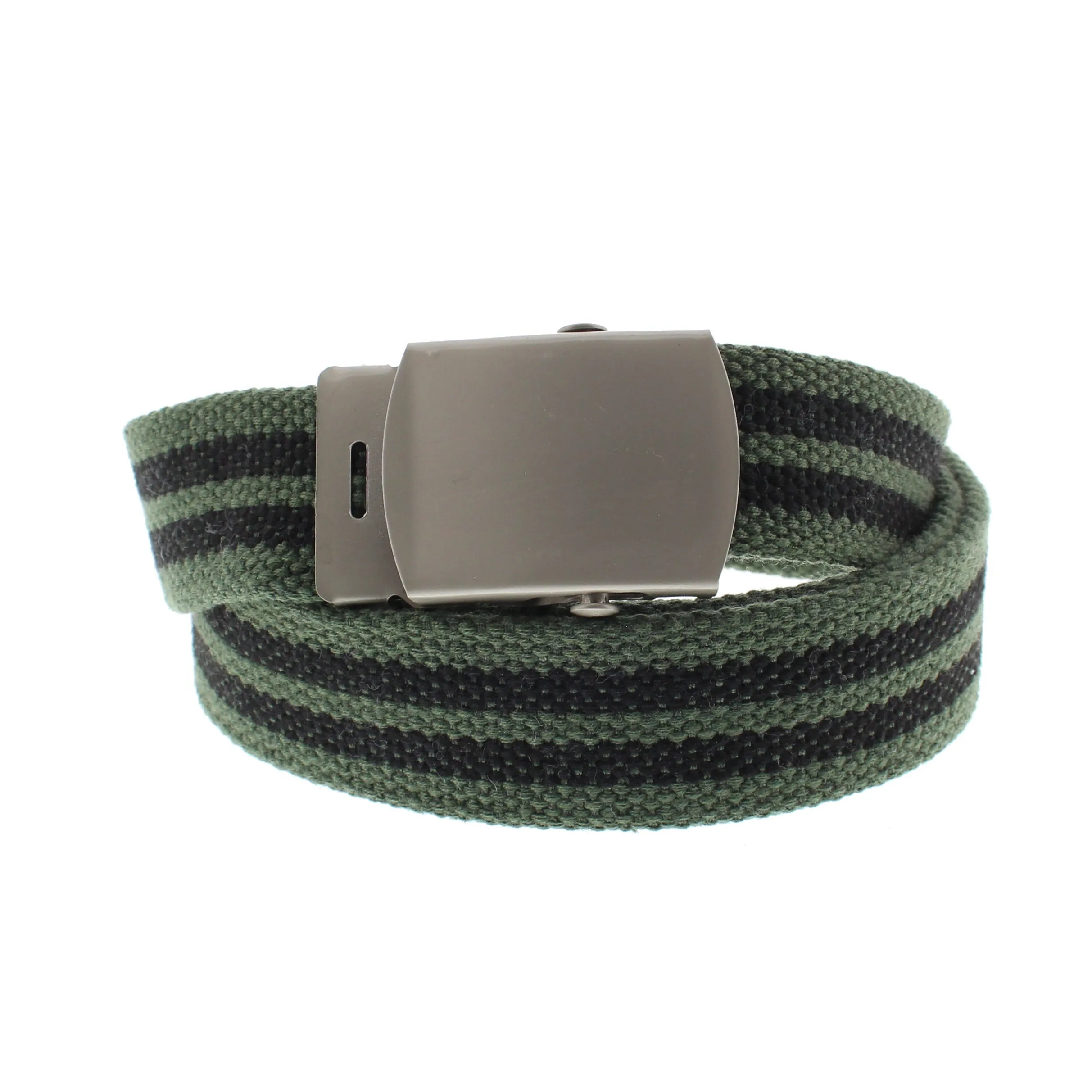 Double Striped Canvas Webbing Belt with Shiny Silver Slider Buckle (Length - 120cm, Width - 3cm)