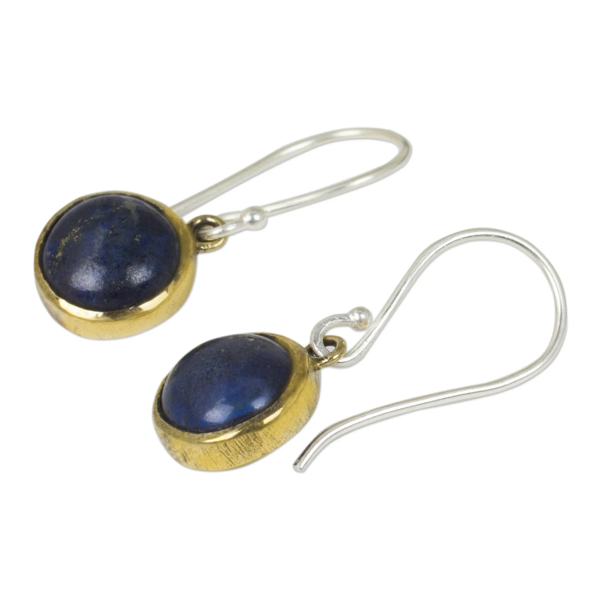 Early Sun Handcrafted Brass and Silver Earrings with Lapis Lazuli