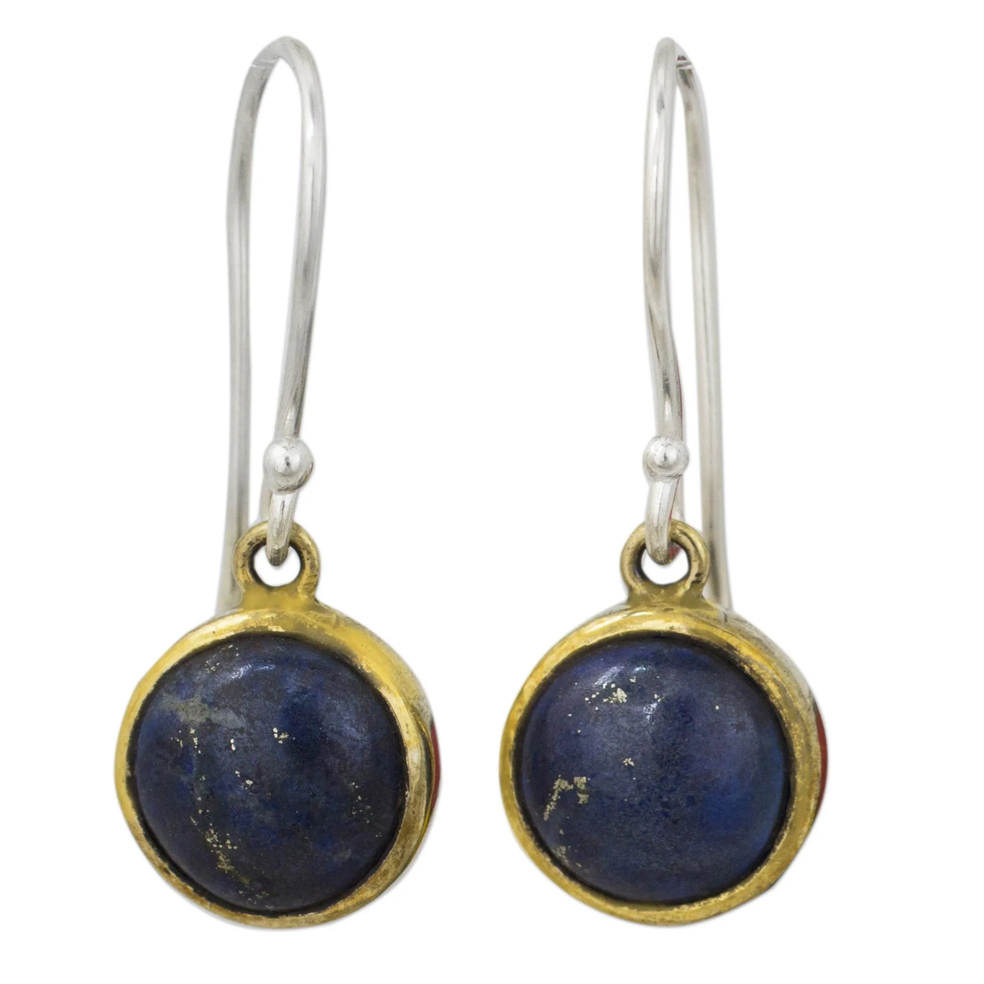 Early Sun Handcrafted Brass and Silver Earrings with Lapis Lazuli