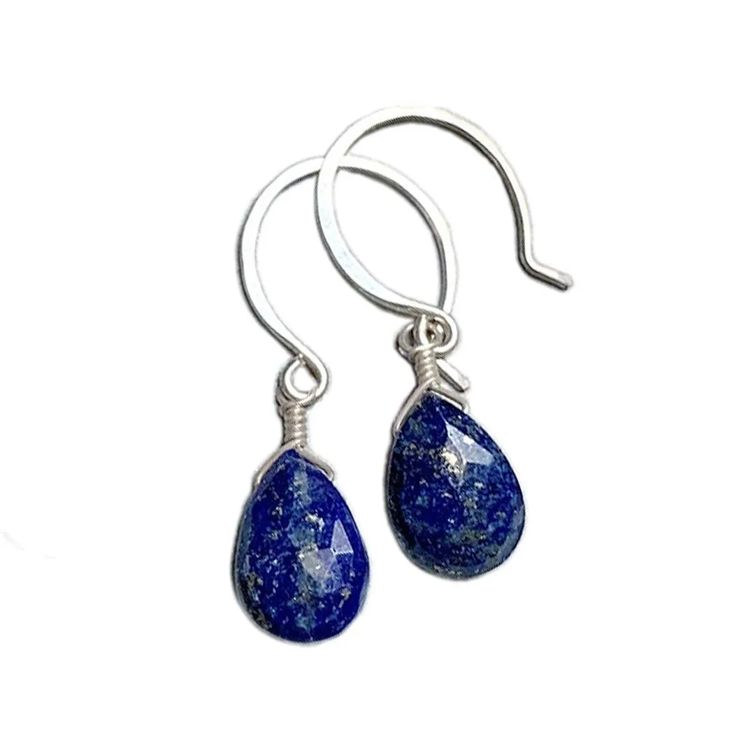 Earrings - Midnight Cobalt Gold Lapis Lazuli Drops Sterling by Foamy Wader