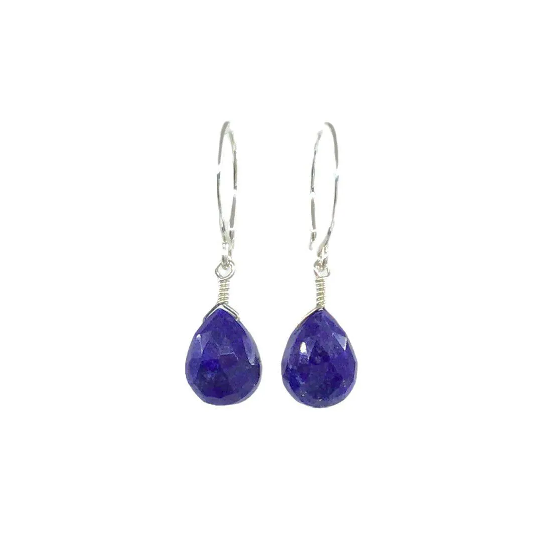 Earrings - Midnight Cobalt Gold Lapis Lazuli Drops Sterling by Foamy Wader