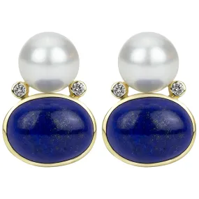 Earrings - Southsea Pearl, Lapis Lazuli And Diamond