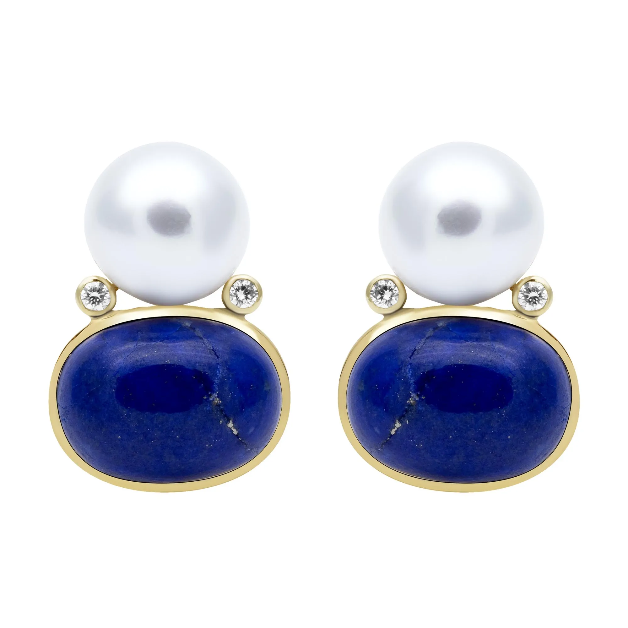 Earrings - Southsea Pearl, Lapiz Lazulli And Diamond