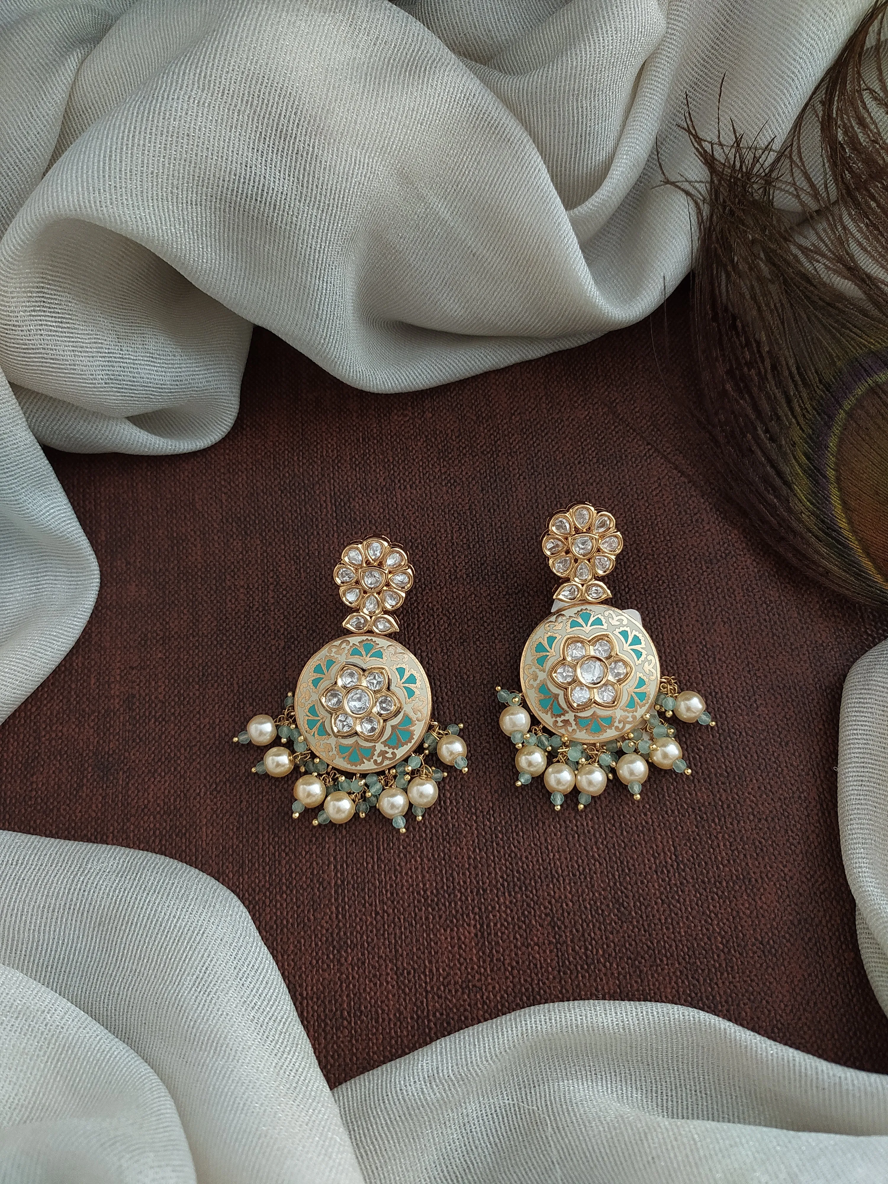 Embrace Springtime Elegance Of Gold Plated Meenakari Kundan Polki Floral Earrings