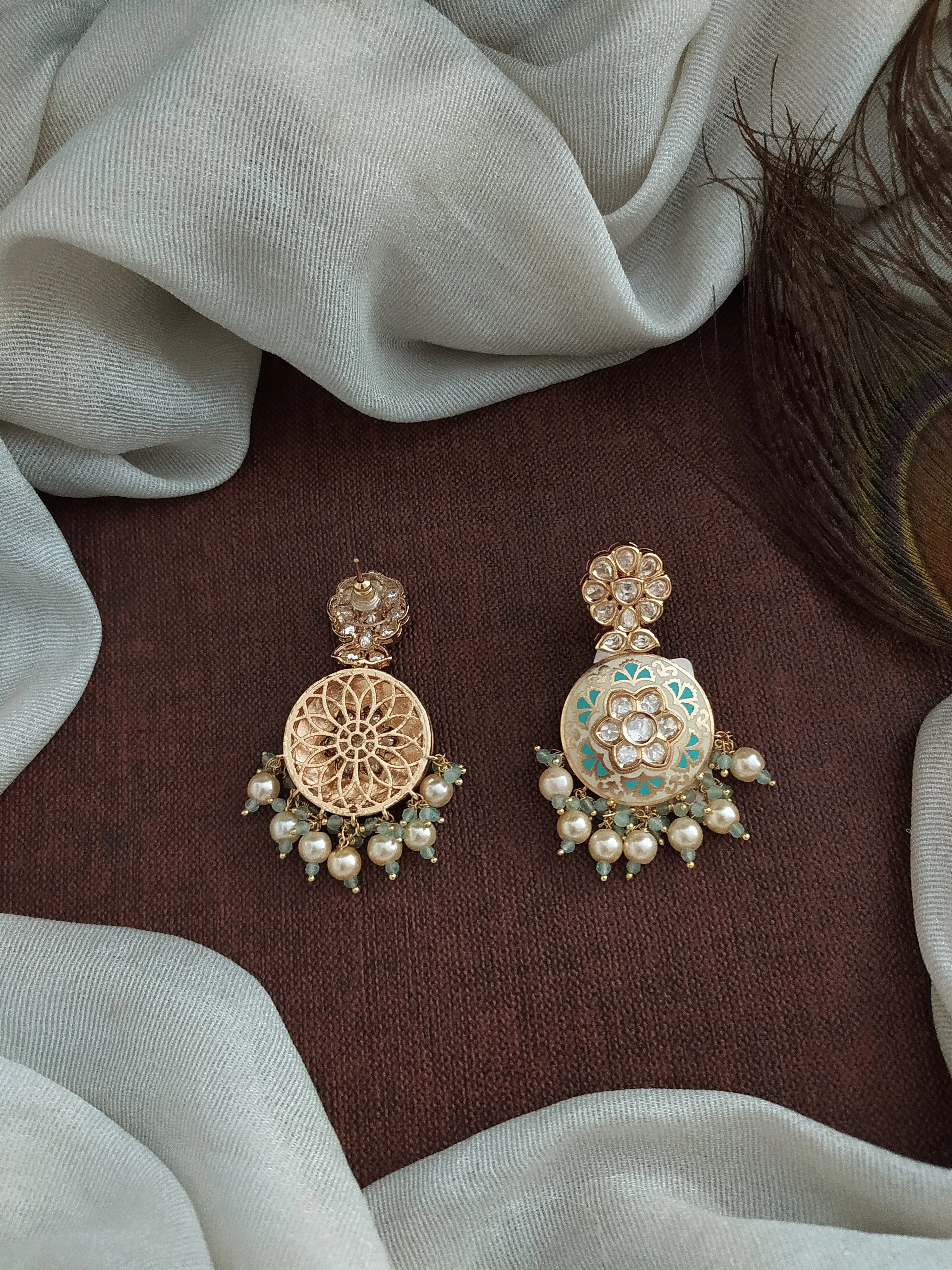 Embrace Springtime Elegance Of Gold Plated Meenakari Kundan Polki Floral Earrings