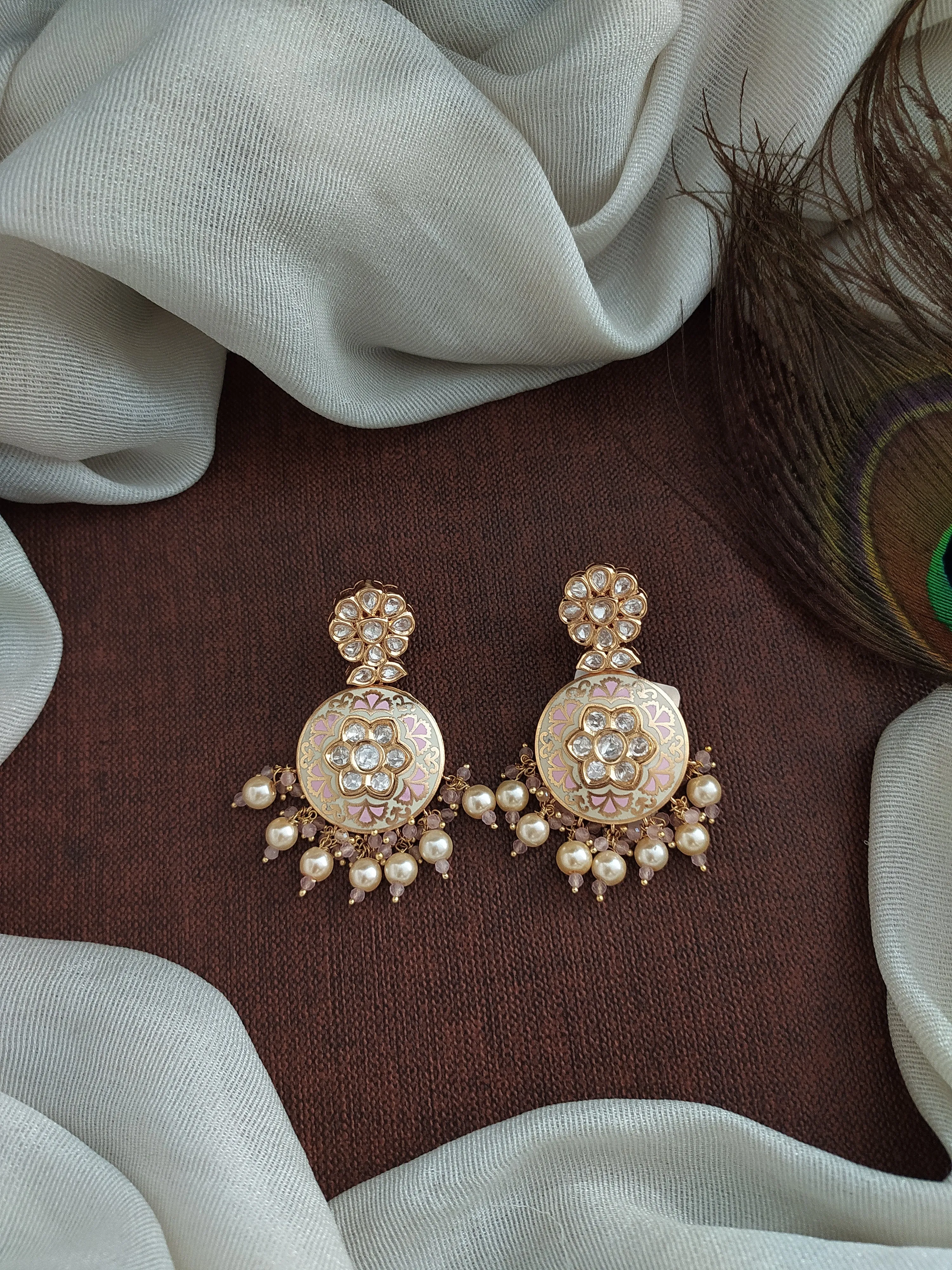 Embrace Springtime Elegance Of Gold Plated Meenakari Kundan Polki Floral Earrings