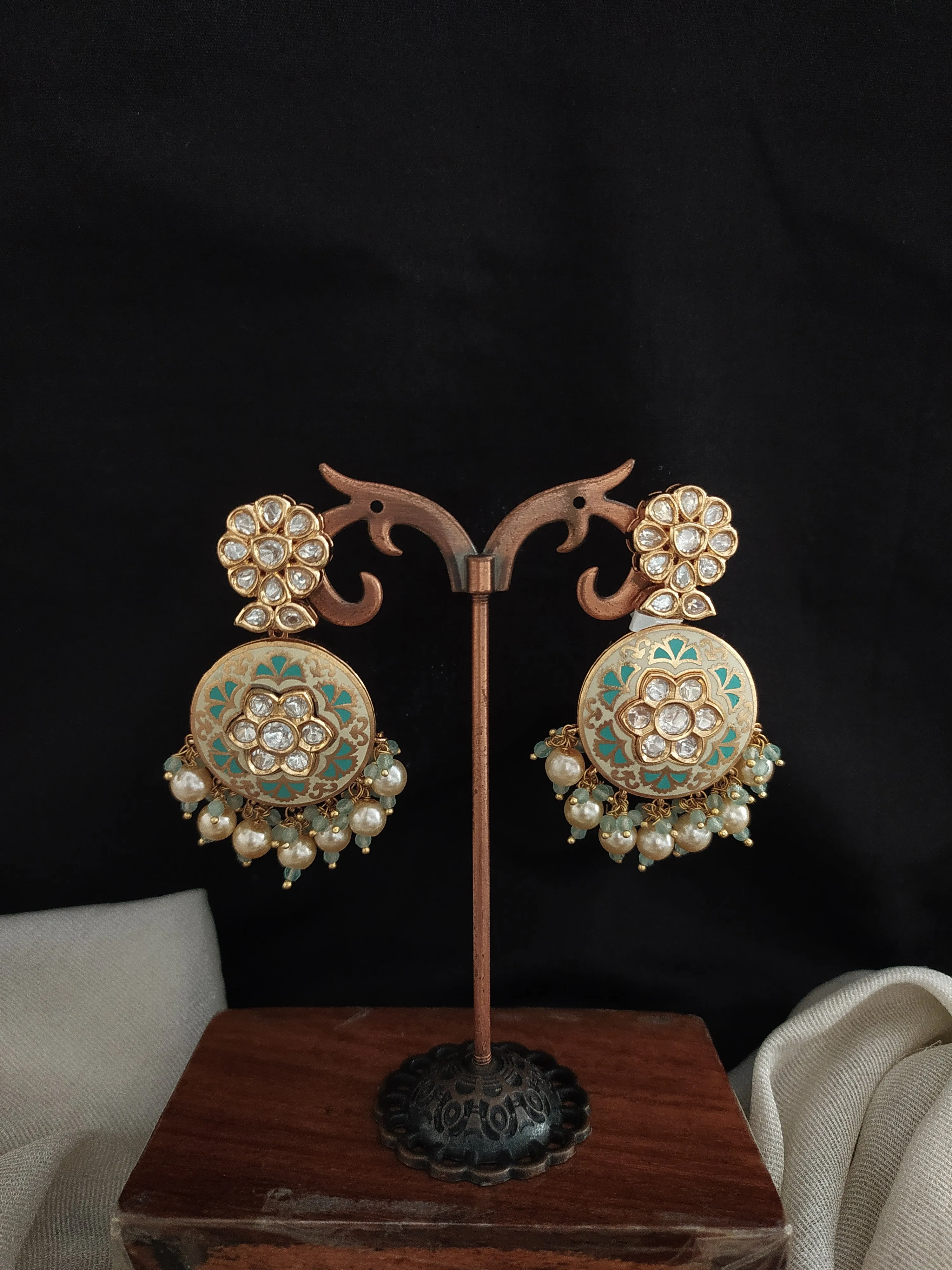 Embrace Springtime Elegance Of Gold Plated Meenakari Kundan Polki Floral Earrings