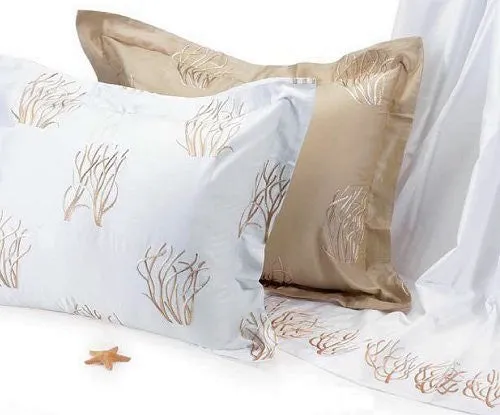 Embroidered Coral Cotton Sateen Bed Linens Close-Outs!