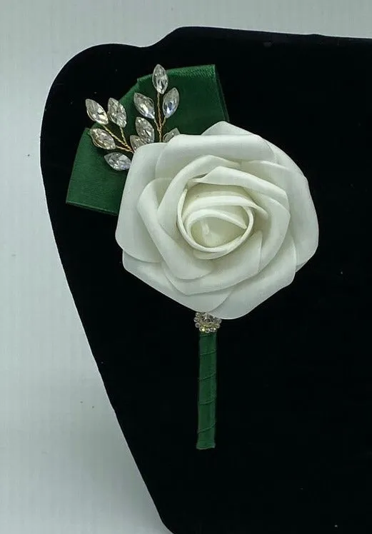 Emerald Green Ivory ~ Customized Wrist Corsage l Real Touch Roses l Prom l Formal l Mothers l Grandmothers COR-009