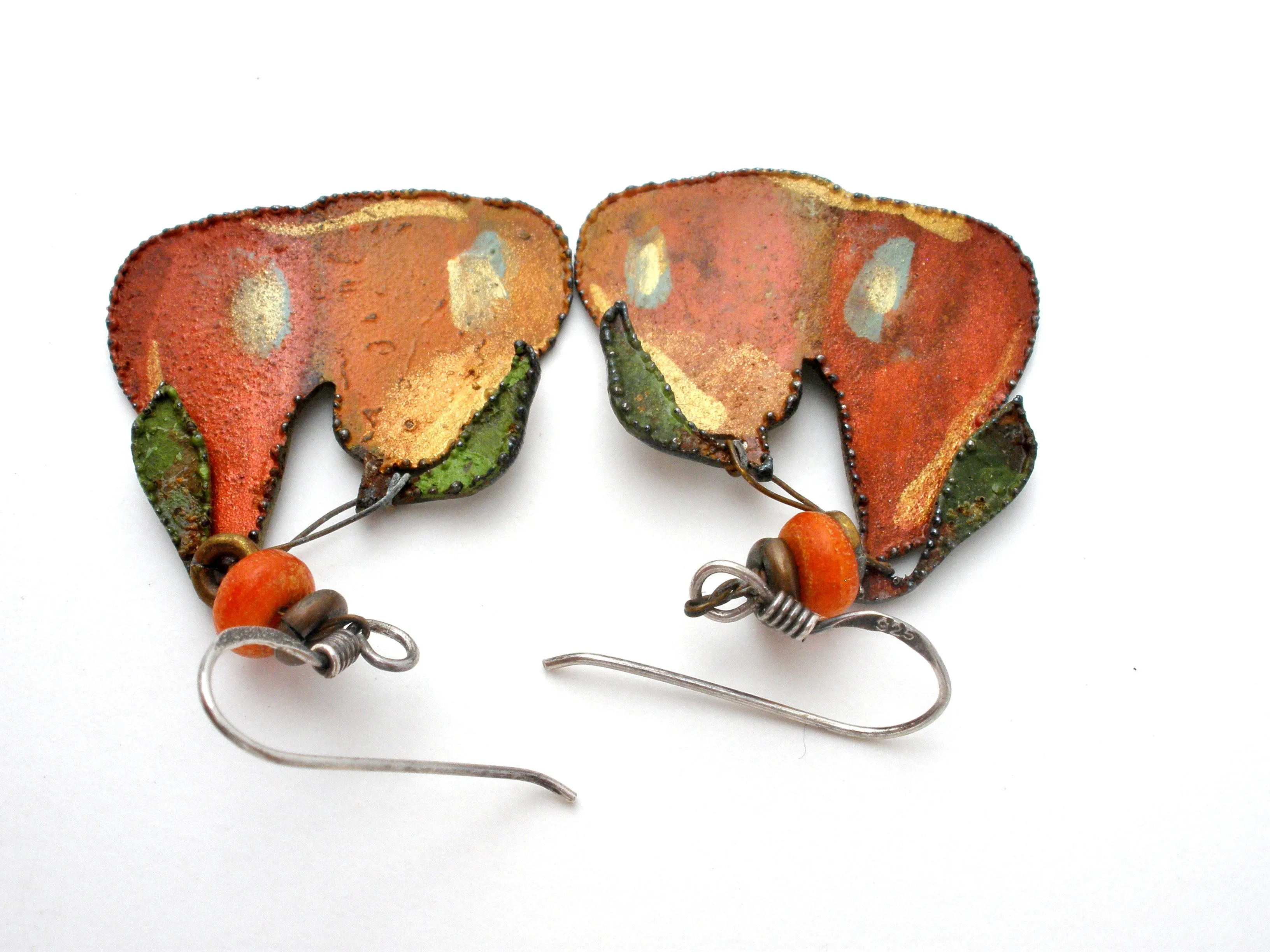 Enamel Pear Earrings Sterling Silver Dangles