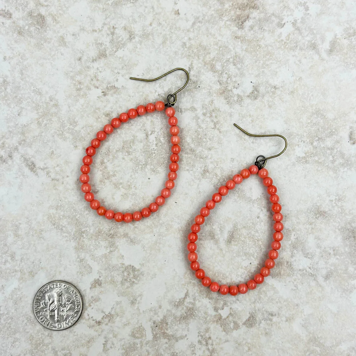 ERZ211105 -09 -10  Coral Teardrop Hoop Earrings