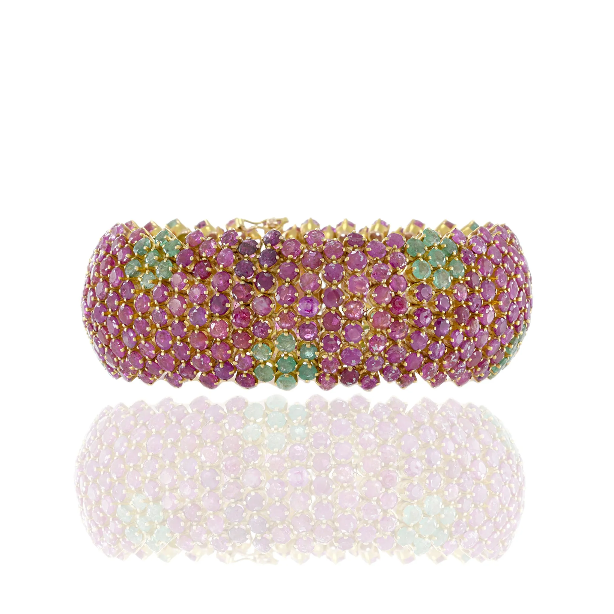 Estate 14KT Yellow Gold Ruby and Emerald Bracelet