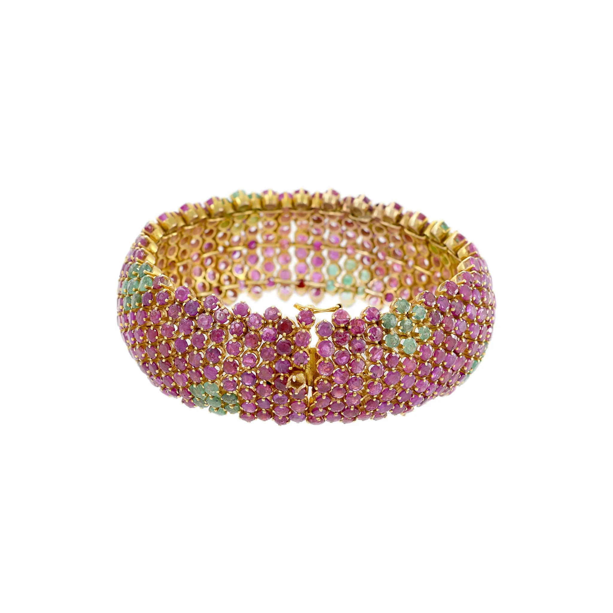 Estate 14KT Yellow Gold Ruby and Emerald Bracelet