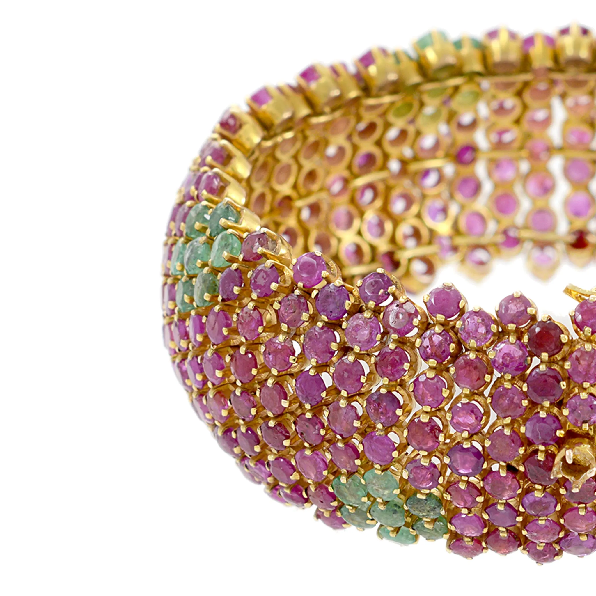 Estate 14KT Yellow Gold Ruby and Emerald Bracelet