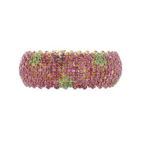 Estate 14KT Yellow Gold Ruby and Emerald Bracelet