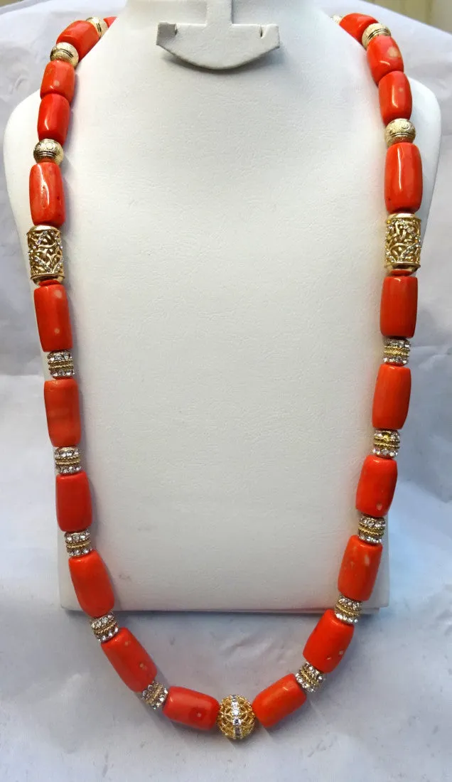 Extra Long All Gold Bling 1 Layers Original Traditional African Coral Beads Silver Bling Necklace Jewelry Set