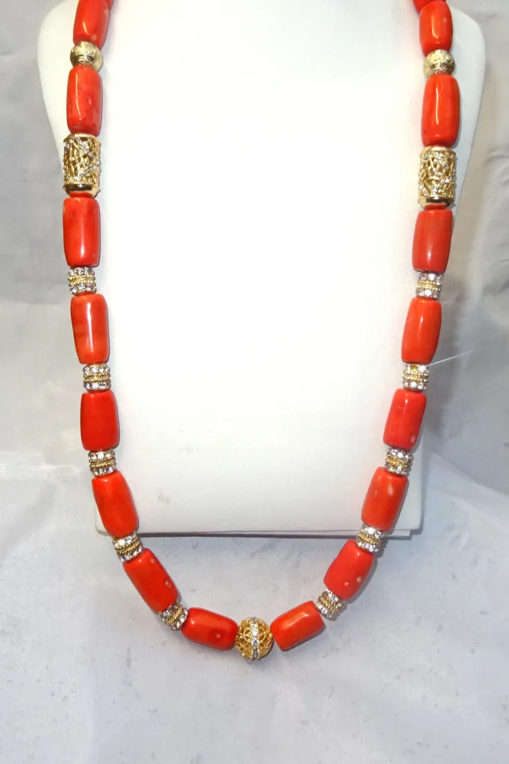 Extra Long All Gold Bling 1 Layers Original Traditional African Coral Beads Silver Bling Necklace Jewelry Set