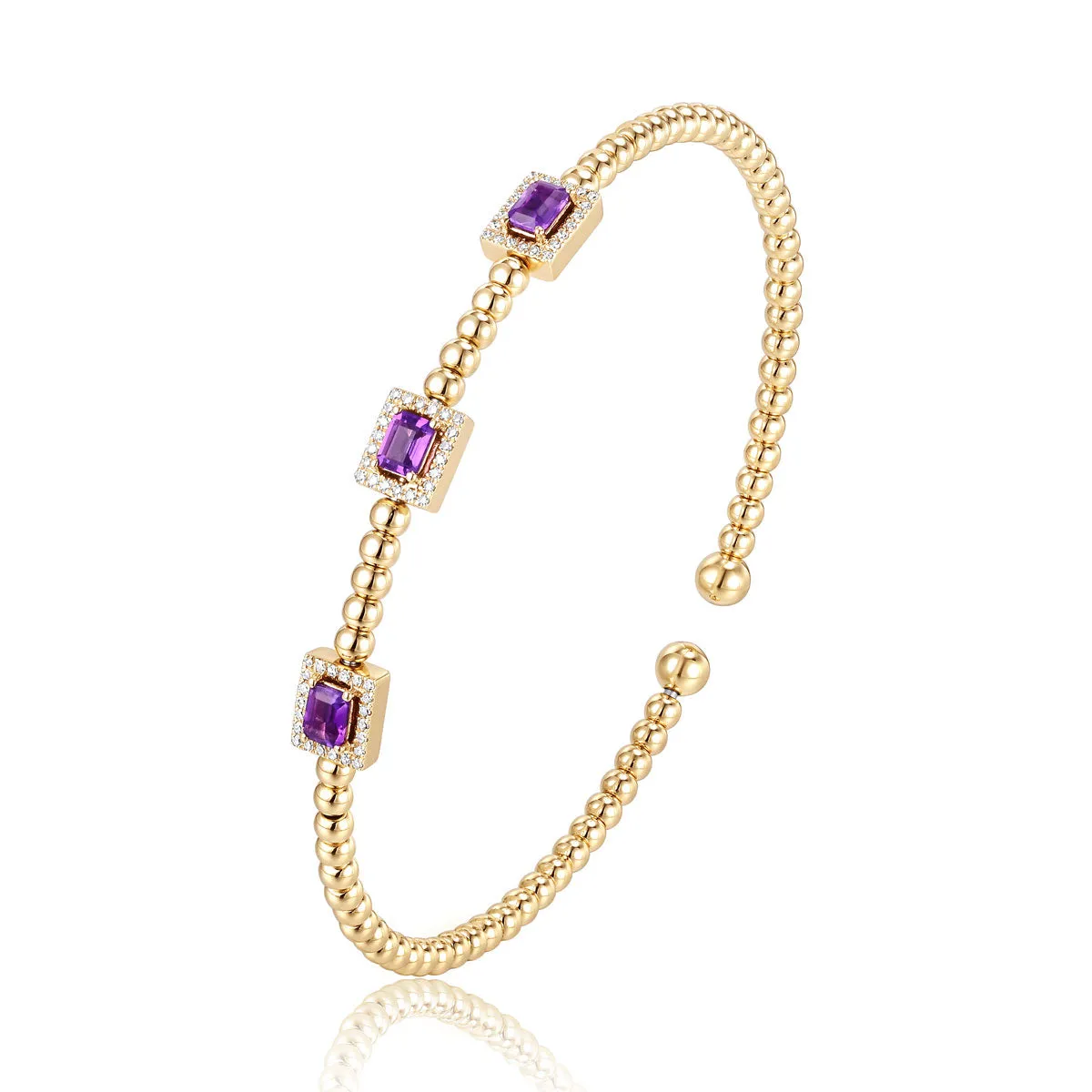 Flexible Amethyst & Yellow Gold Cuff Style Bracelet