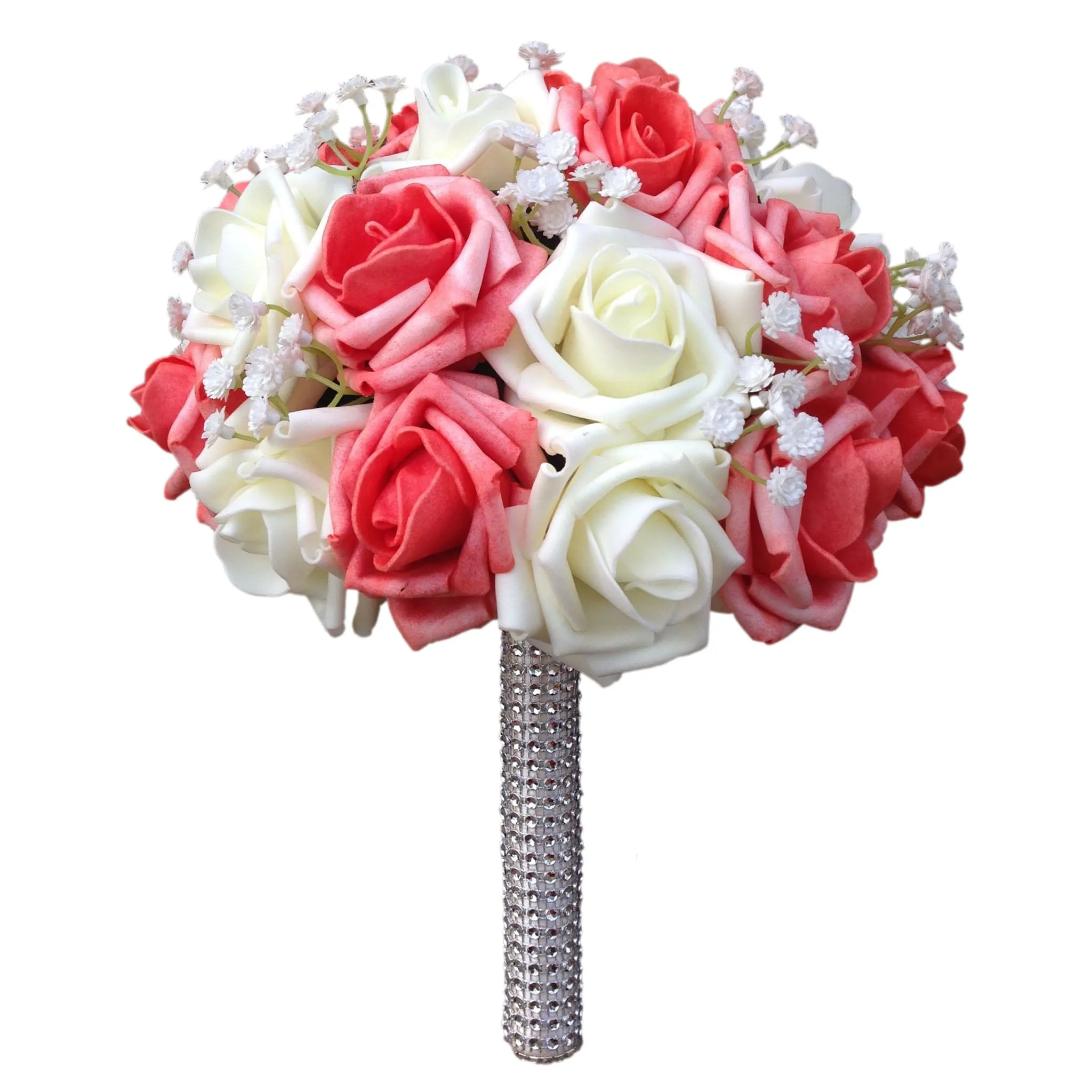 Flower Bouquet Artificial Roses Coral Ivory for Bridal Bridesmaids