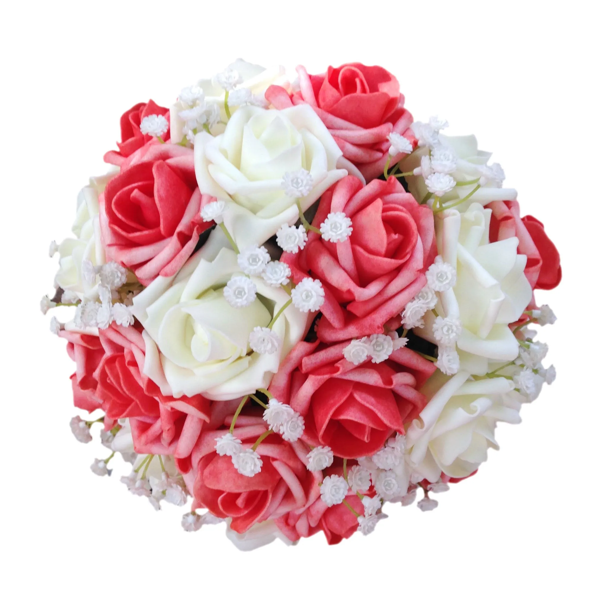 Flower Bouquet Artificial Roses Coral Ivory for Bridal Bridesmaids