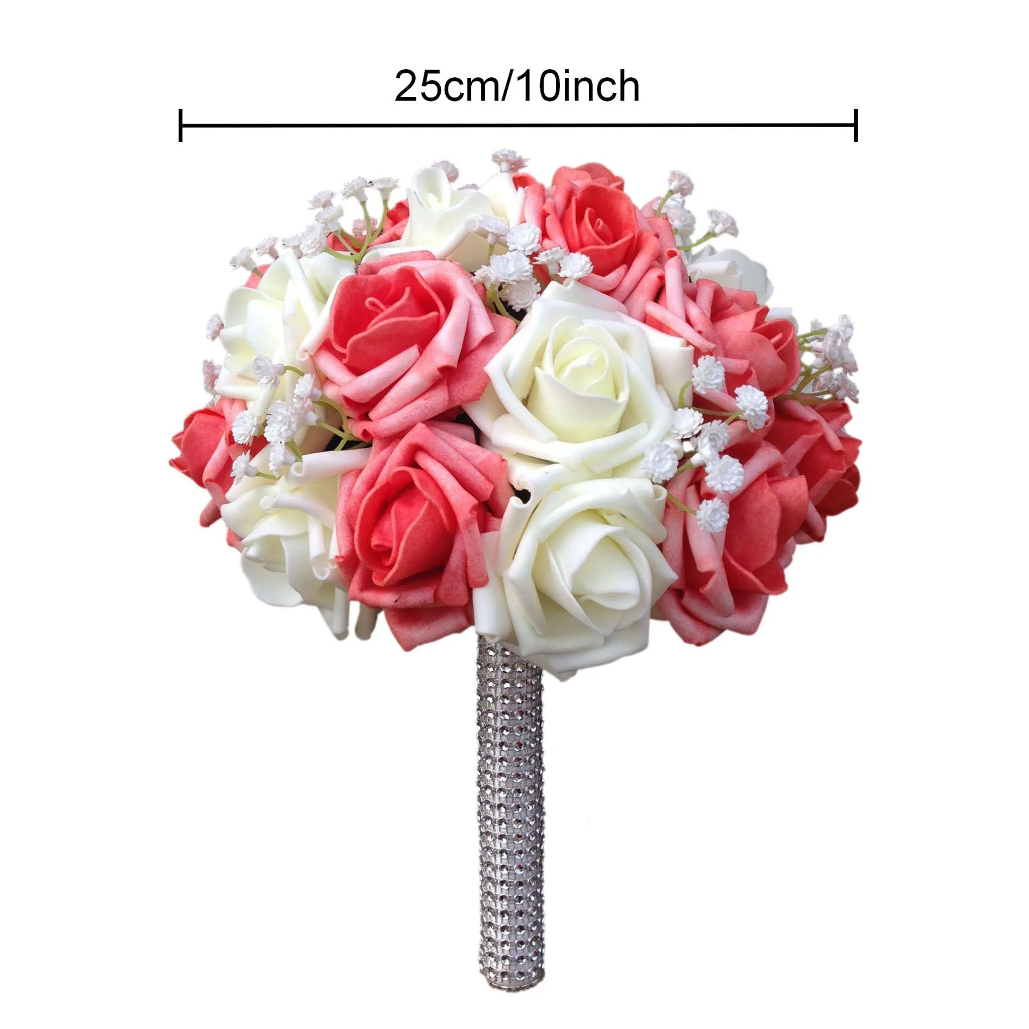 Flower Bouquet Artificial Roses Coral Ivory for Bridal Bridesmaids