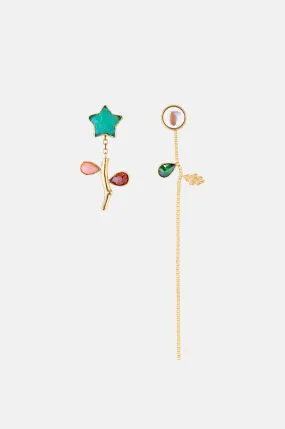 Flower Stem & Chain Drop Chrysoprase Earrings