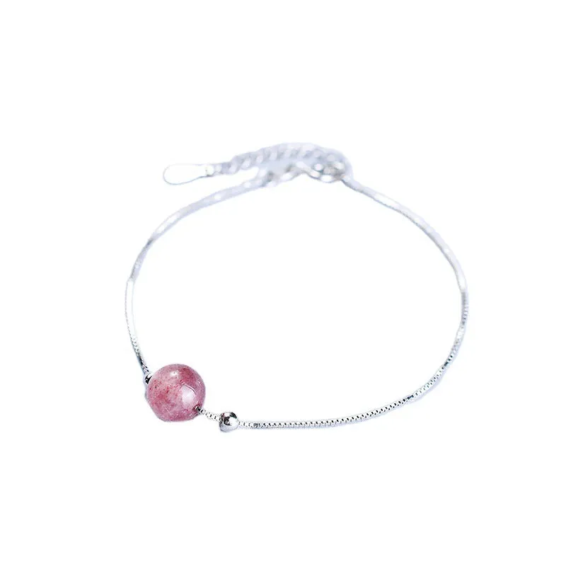 Fortune's Favor Strawberry Crystal Bracelet with Single Ring - Elegant Copper Jewelry