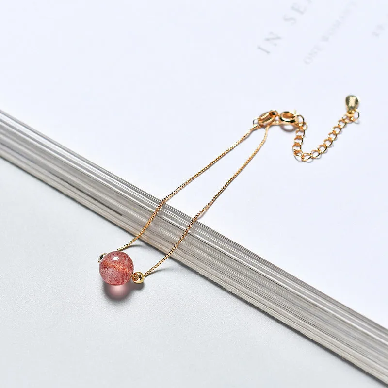 Fortune's Favor Strawberry Crystal Bracelet with Single Ring - Elegant Copper Jewelry