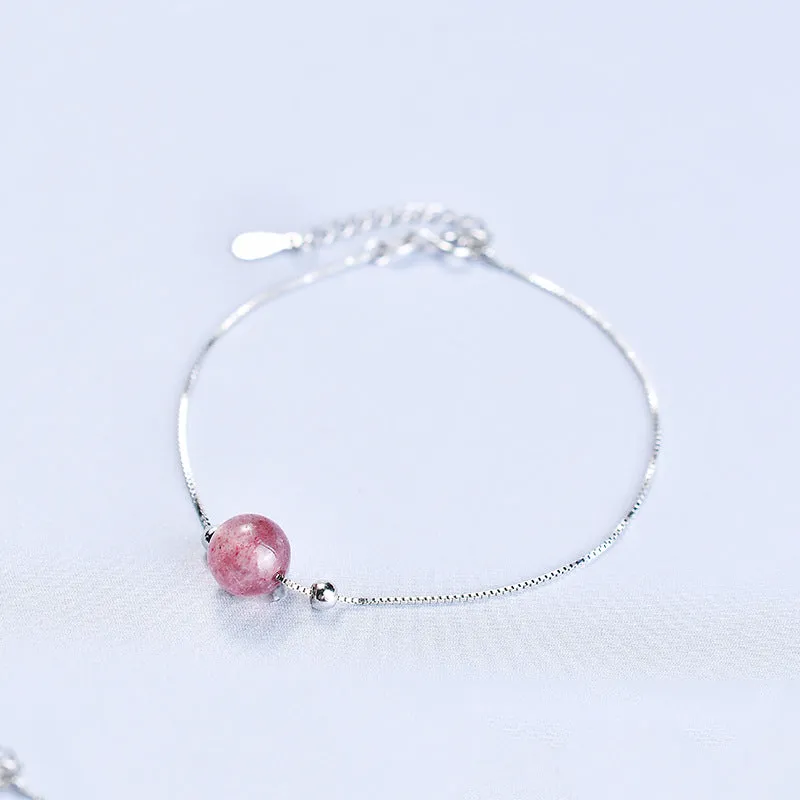 Fortune's Favor Strawberry Crystal Bracelet with Single Ring - Elegant Copper Jewelry