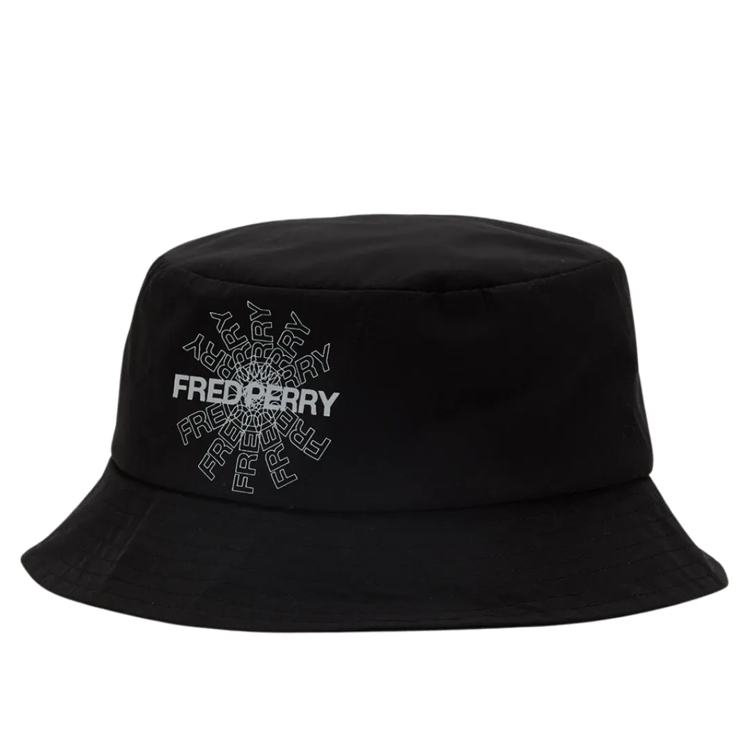 Fred Perry Graphic Print Logo Canvas Black Bucket Hat