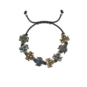 Gargoyles Gold/Silver/Hematite Tone with Mixed Eyes Leather Cord Bracelet